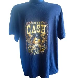 Mens Black Johnny Cash Motif Tshirt XL